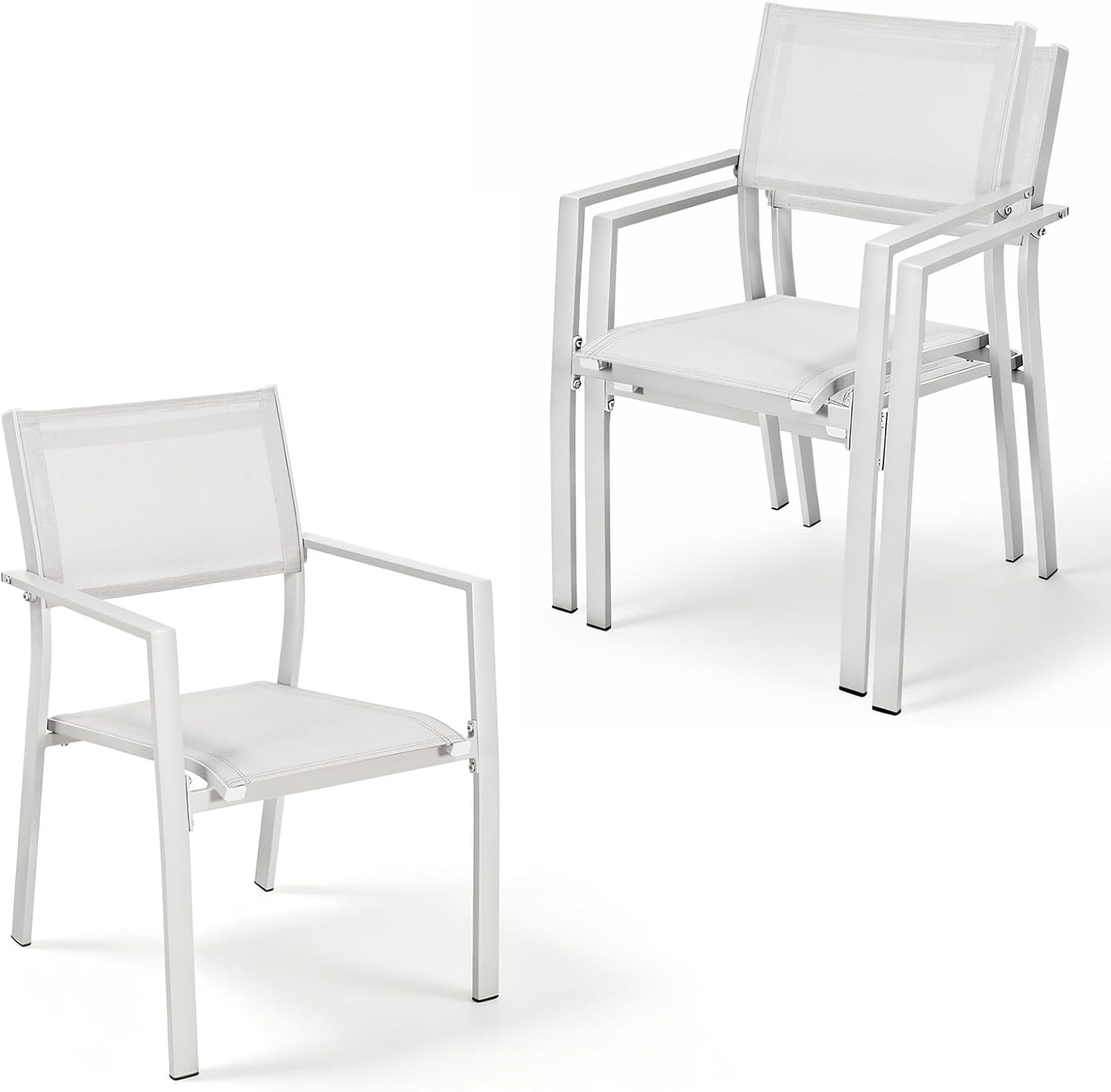 Patio Chairs Set of 2, Stackable Patio Dining Chairs, Never-Rust Aluminum Outdoor Dining Chairs with Textilene, Stackable Outdoor Patio Chairs Furniture for Deck, Garden, Indoor, Warm Gray