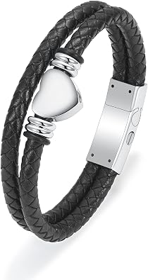 Minicremation Urn Bracelet for Ashes Genuine Leather Cross Cremation Jewelry Keepsake Bangles for Human Pet Memorial Urn Locket