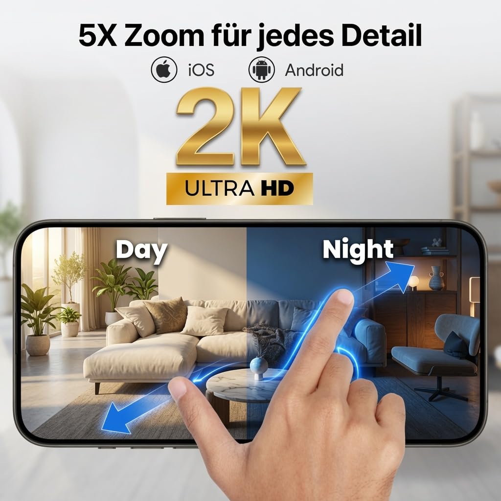 Mini Kamera 5G WLAN, Überwachungskamera mit Kostenlosem Cloud-Speicher, Offline-Aufnahme auf SD-Karte, Kabellose Kamera mit Akku, Nachtsicht & Bewegungserkennung