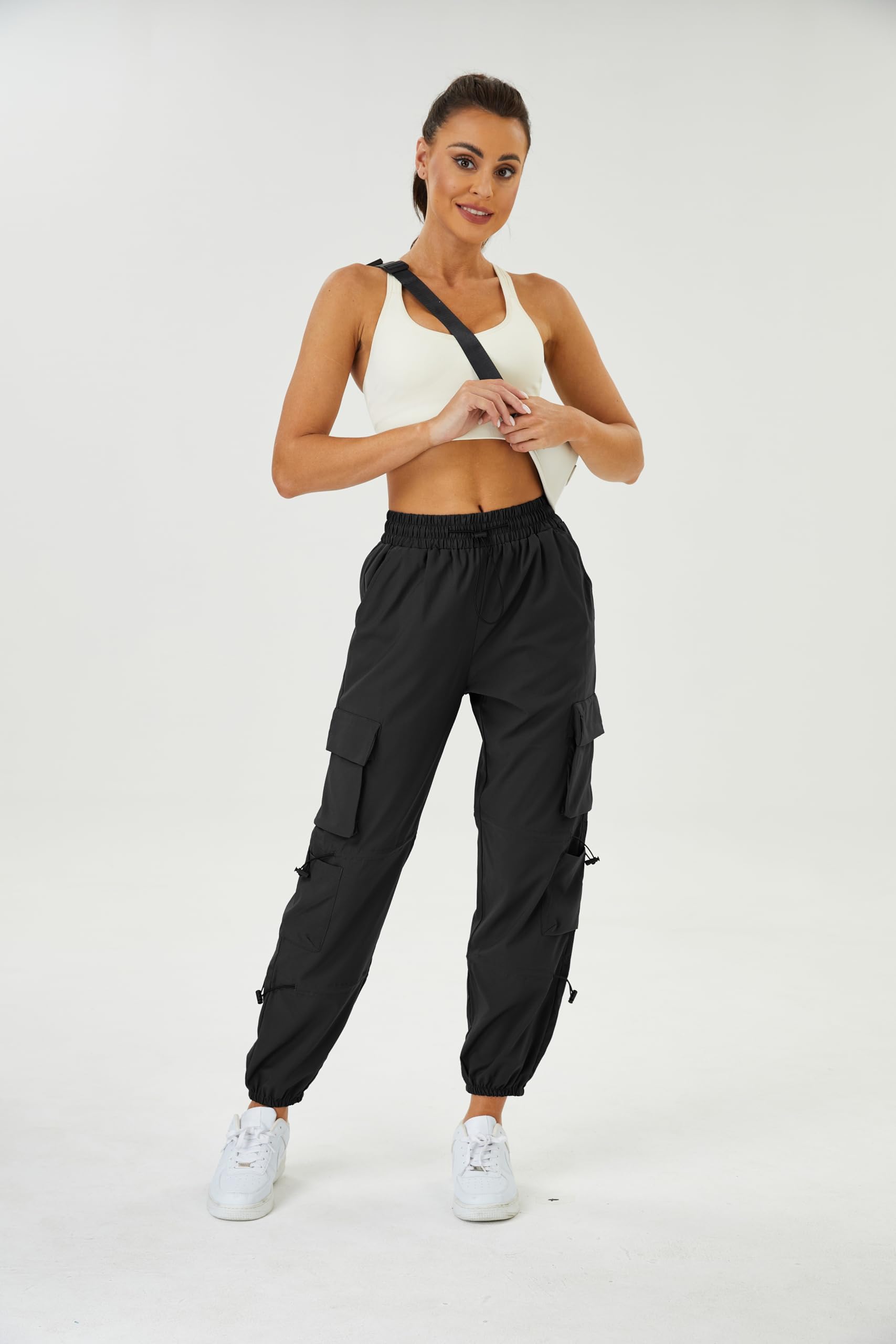 Friptspyg Cargohose Damen Leichter Trekkinghose mit Tasche Wanderhose Schnelltrocken Wasserdicht Einstellgurt Outdoor Hosen Sportlich Jogginghose