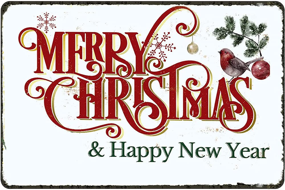 DAIERCY Merry Christmas Happy New Year Vintage Tin Sign Christmas Ornament Aluminum Metal Sign For Home Office Cafe Bar Club Pub Store Home Decoration Housewarming Anniversary 5.5x8 Inch