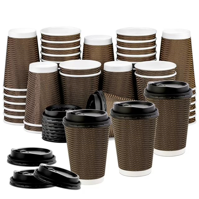 My Home & Lighting Store Ripple Hot Cups with Lids for Coffee and Takeaway Drinks - Triple Wall Insulated Disposable Cups (100 Counts) โ image 1