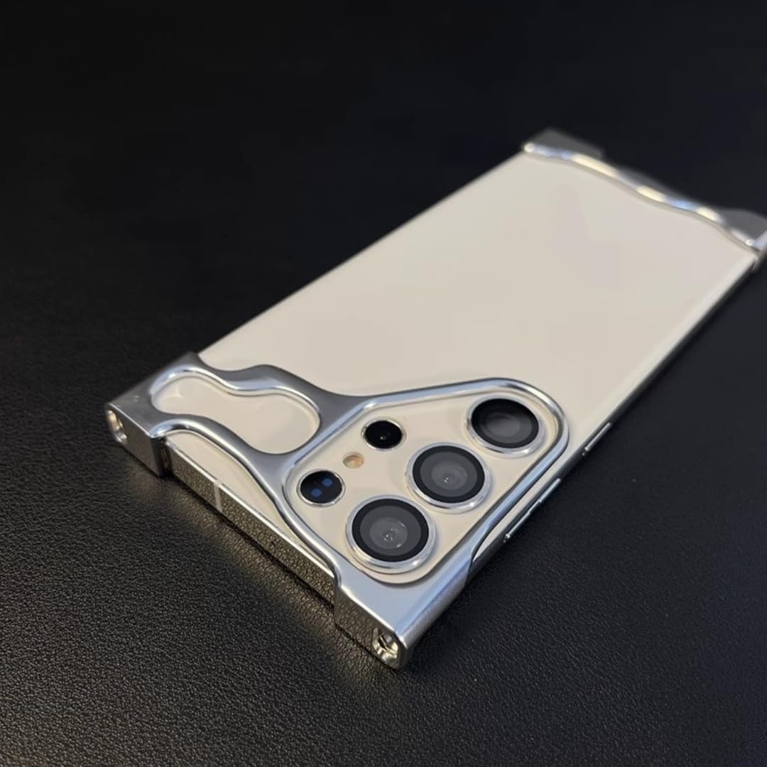 Obudowa telefonu Samsung Galaxy S26 25 S24 S23 Ultra Plus ze stopu aluminium z folią na obiektyw i ochroną narożników (do Galaxy S24/srebrny)