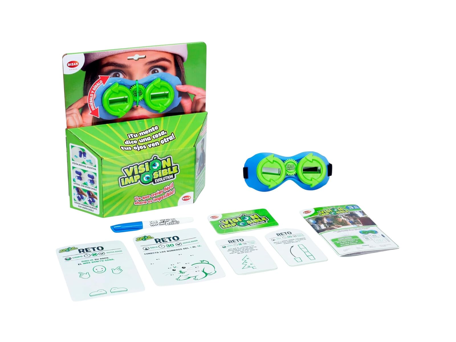Bizak Visión Imposible Evolution, Juego de desafíos y retos visiuales para Adolescentes con Gafas giratorias y 3 Modos de visión: Invertida, Doble Lateral y Doble girada (63200100)