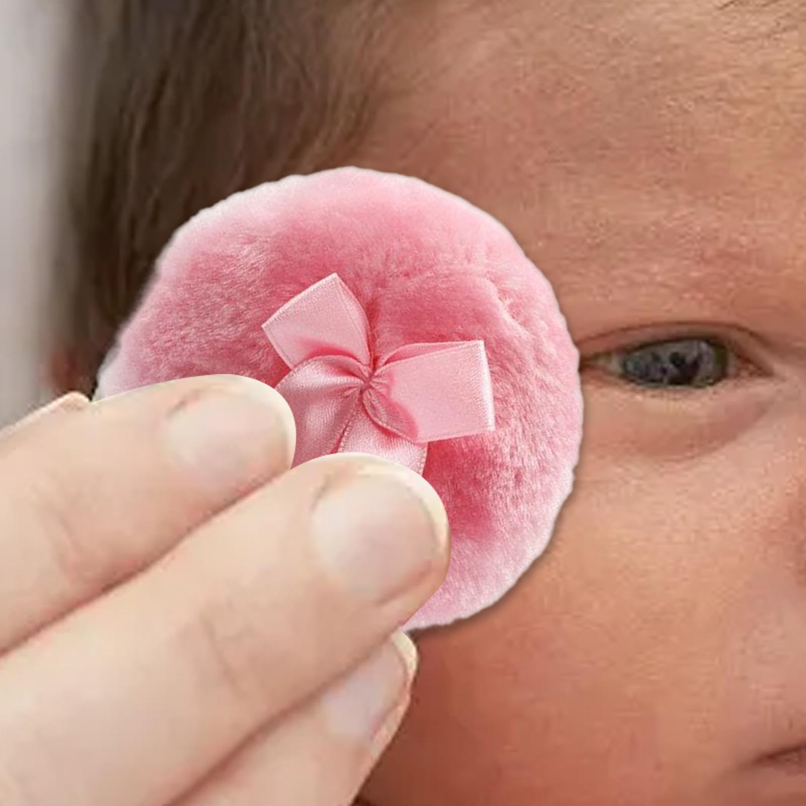 Houppette Per Bambino, Houppette Per Polvere Corporale, Sbuffo Di Polvere Rotonda Ultra Morbido Per Viso E Corpo Con Nodo In Nastro, Strumento Di Trucco A Secco Per Uso Domestico/Viaggio, Applicat