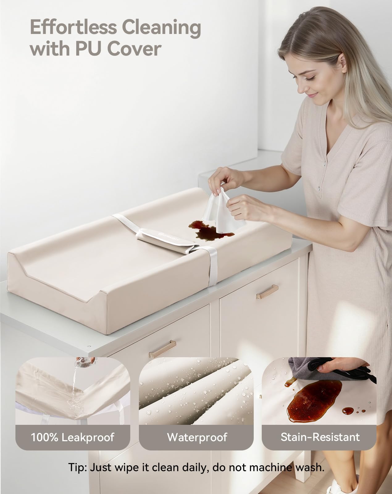 COMOMY Materassino fasciatoio in pelle vegana con copertura in poliuretano impermeabile e morbida, tappetino fasciatoio a cuneo anti-rotolo e antiscivolo, con cinghie di sicurezza, tappetino portatile
