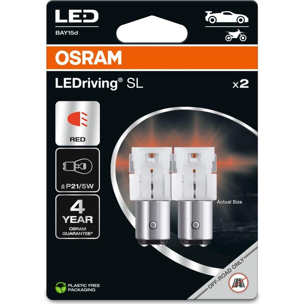 OSRAM LEDriving SL, ≜ P21/5W, Red, Double Blister (2 lamps), LED Retrofit, offroad use only