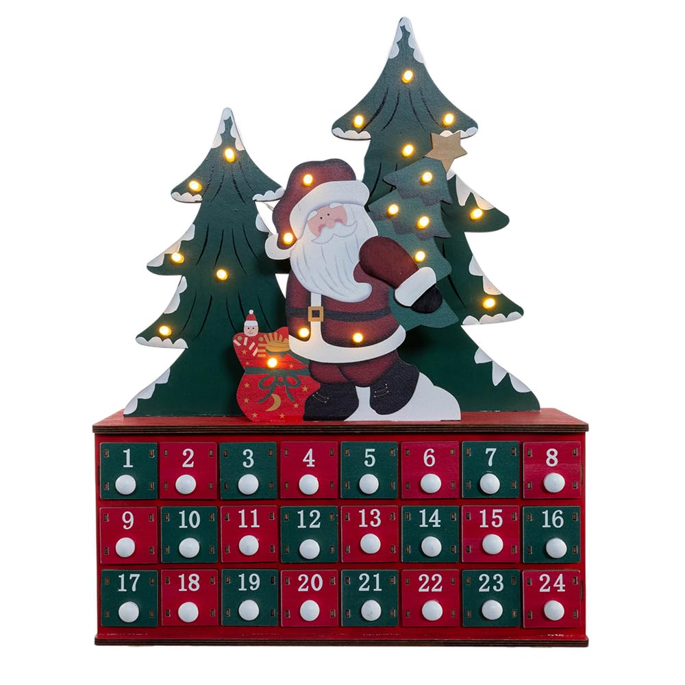 Kurt Adler 40 cm batteriebetriebener hölzerner LED-beleuchteter Adventskalender