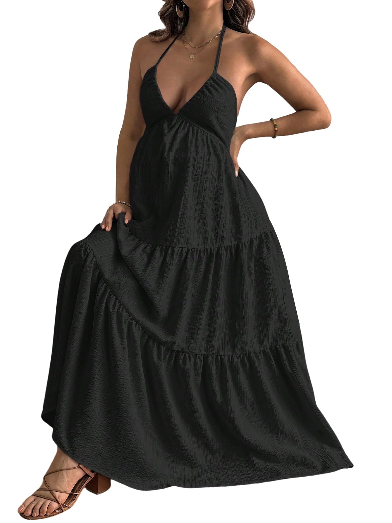 SweatyRocks Robe bohème pour femme enceinte - Robe longue dos nu - Robe d'été - Robe de grossesse - Robe de fête - Tenue d'été