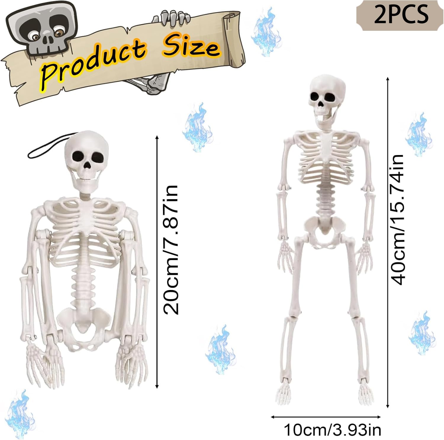 TEBOKHAD Scheletro e Halloween: mantello e decorazione realistica con articolazioni mobili, 40 cm, per feste e cimiteri