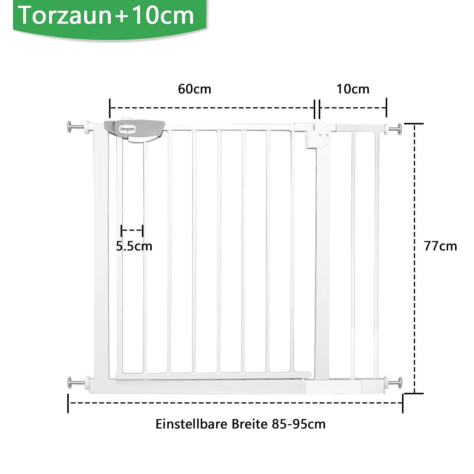 UISEBRT, cancelletto di protezione per porte, non richiede foratura, per bambini, largo 85-95 cm, chiusura automatica, in metallo, bianco