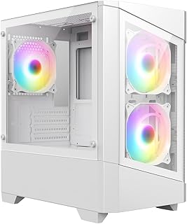 CiT Level 1 Micro-ATX PC Gaming Case M/ATX with Tempered Glass Front & Side Panels with 3 x RGB Rainbow Fans Included | White