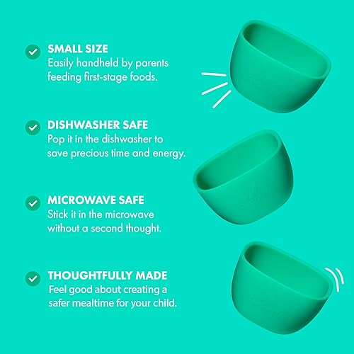 Miniatura 10 de Avanchy Juego de tazones de silicona para bebés y niños pequeños para alimentar alimentos, 4 onzas, color azul, paquete de 2