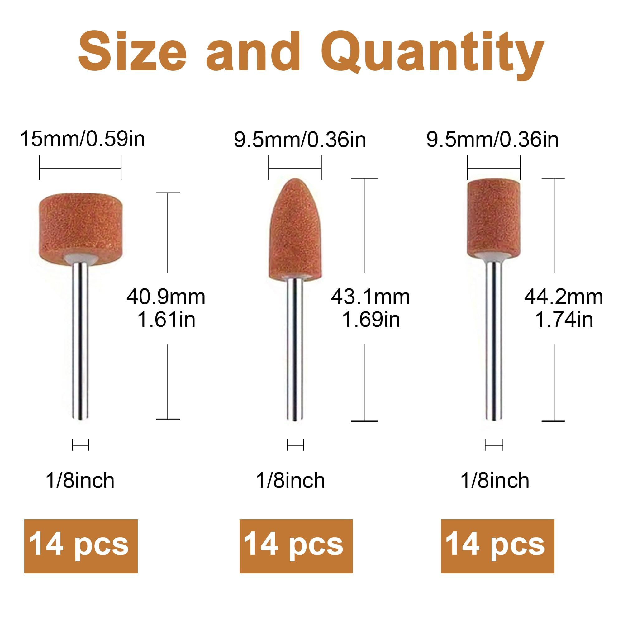42 Stück Korund Schleifstifte mit 3 mm Schaft, Schleifköpfe Set für Rotationswerkzeug, Schleifsteine Aufsätze zum Schleifen, Entgraten und Nachbearbeiten von Metall, Stein und Keramik