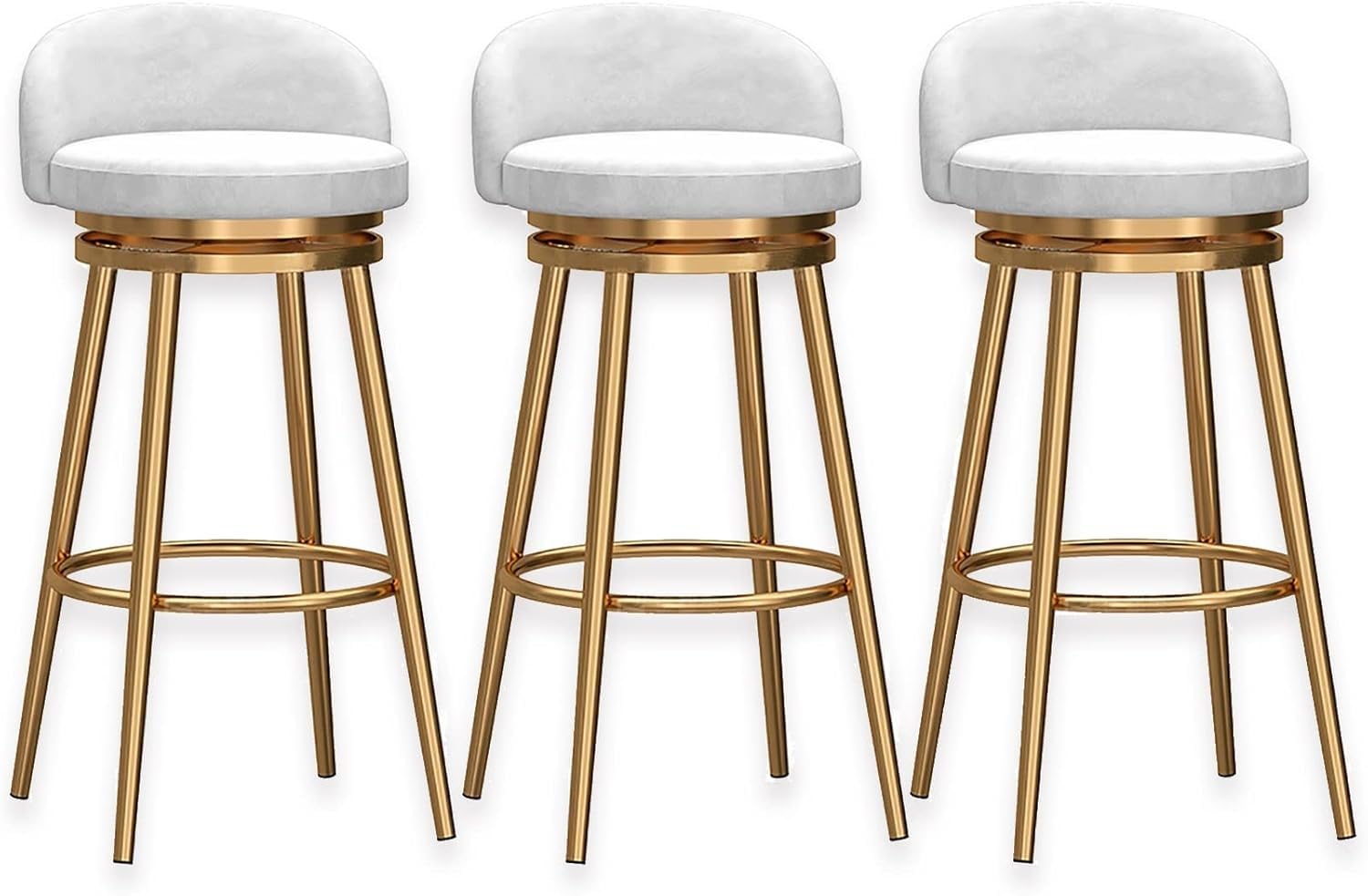 IUokLU Velvet Swivel Bar Stools for Kitchen Counter Tall Barstools with Gold Metal Footrest 150kg Capacity Black 65cm(White-75cm)