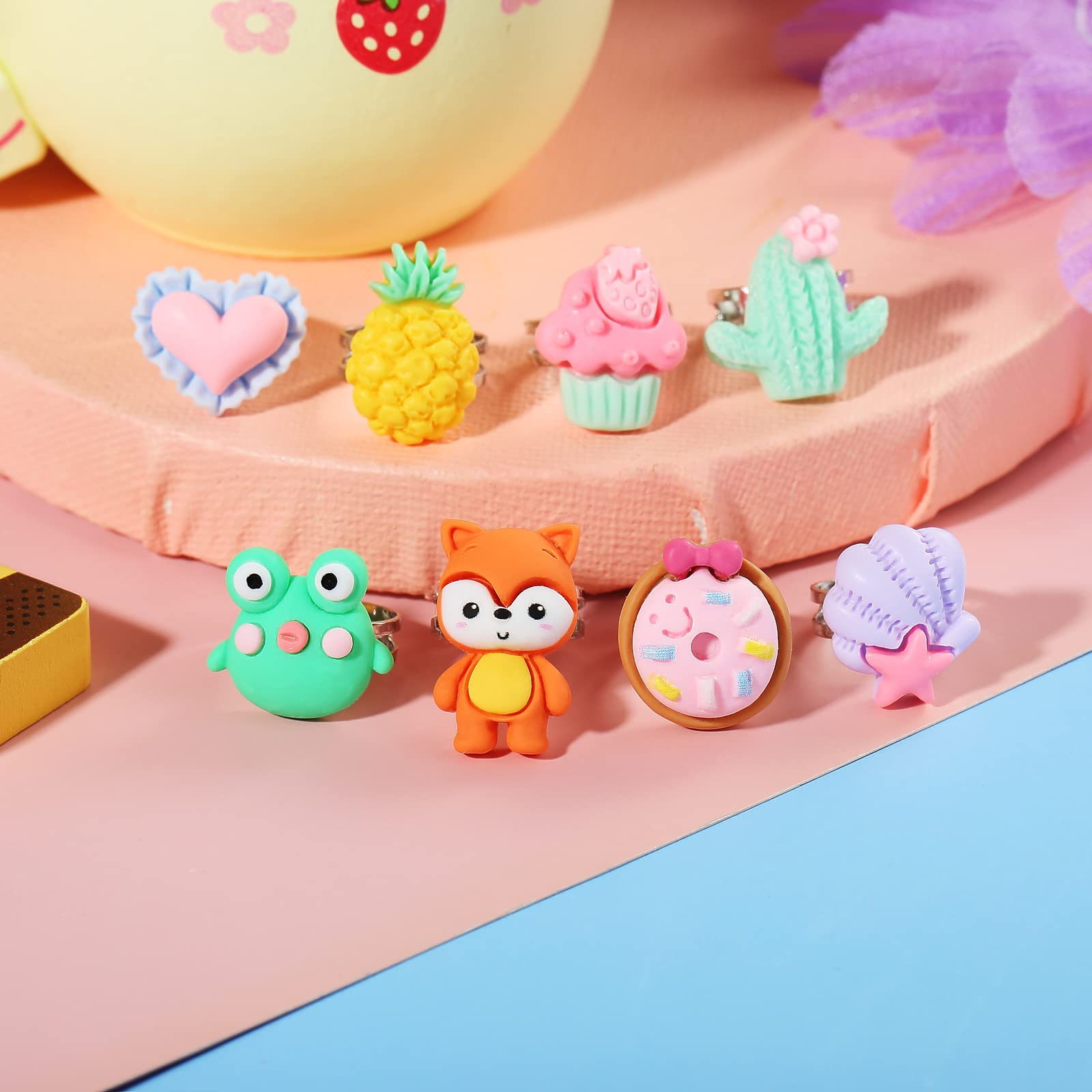 PinkSheep Anelli gioiello per bambina in scatola, regolabili, non duplicabili, anelli per gioco e per vestire la bambina (24 anelli di superficie)