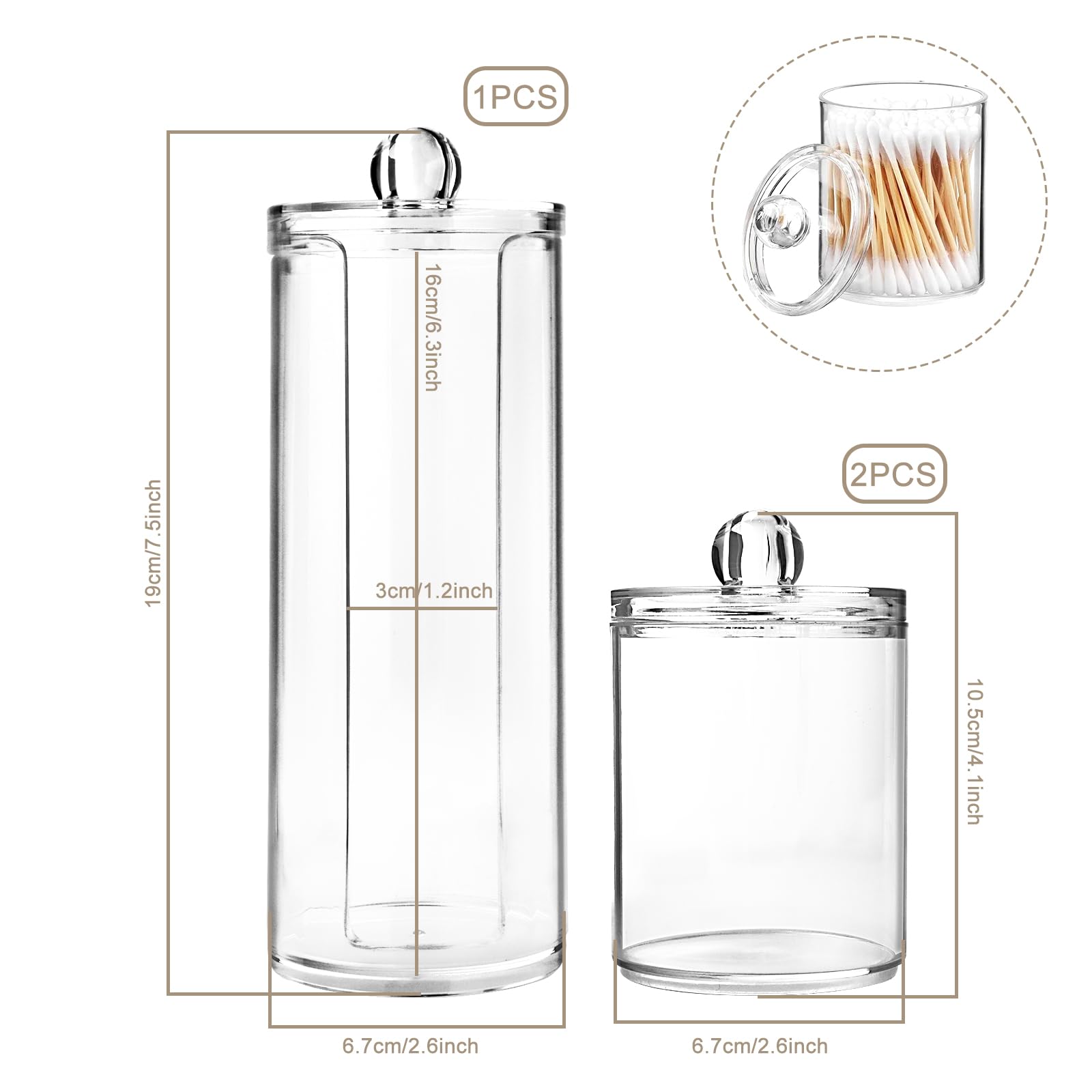 UKOFEW Juego de dispensadores de algodón transparentes para almacenamiento de cosméticos, material de poliestireno, ideal para sala de estar, dormitorio y baño