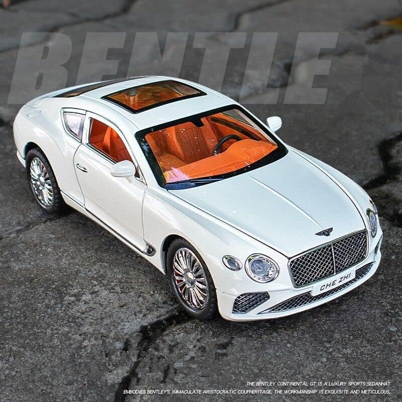 Image of 1:24 Bentley Continental GT Scale Die-cast Alloy Pull Back Toy Car for Kids Openable Doors Light & Music Big Size Metal Vehicle Realistic Model Car for Boys and Girls Gift Idea (White)