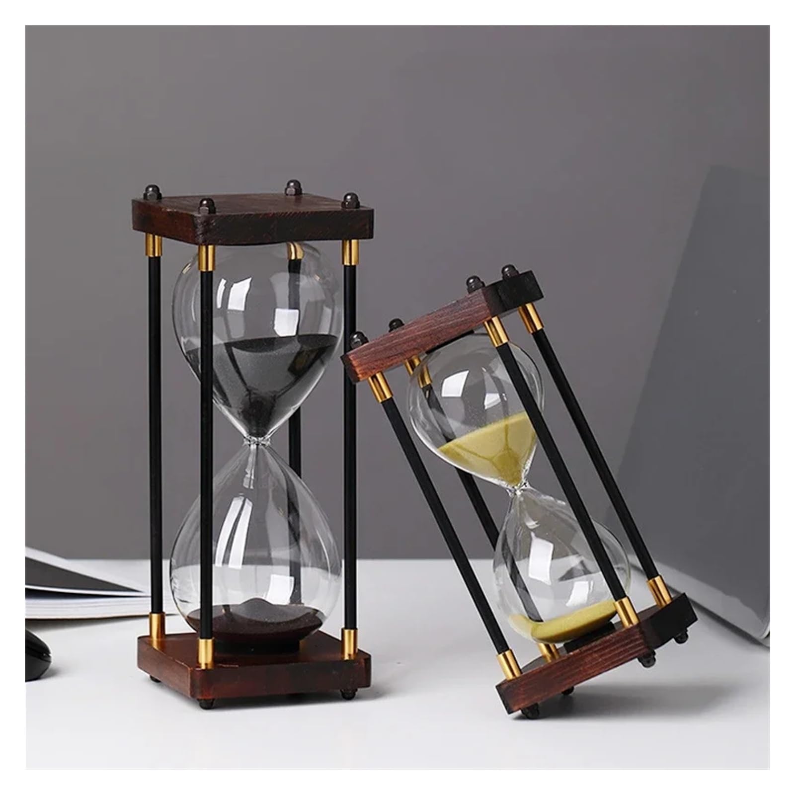 Reloj de arena de madera de doble intervalo – Reloj creativo de escritorio de 30 y 60 minutos para decoración de oficina en casa, sala de estudio y sala de estar (negro, 60 minutos)