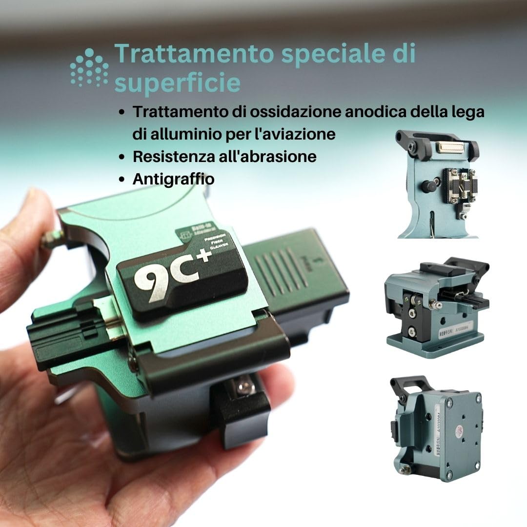 9C+ Mannaia per fibra ottica con lama a rotazione automatica Funzionamento con una sola mano, Taglierina Fibra Ottica con materiale di alluminio 24 punti di taglio 48000 volte di taglio