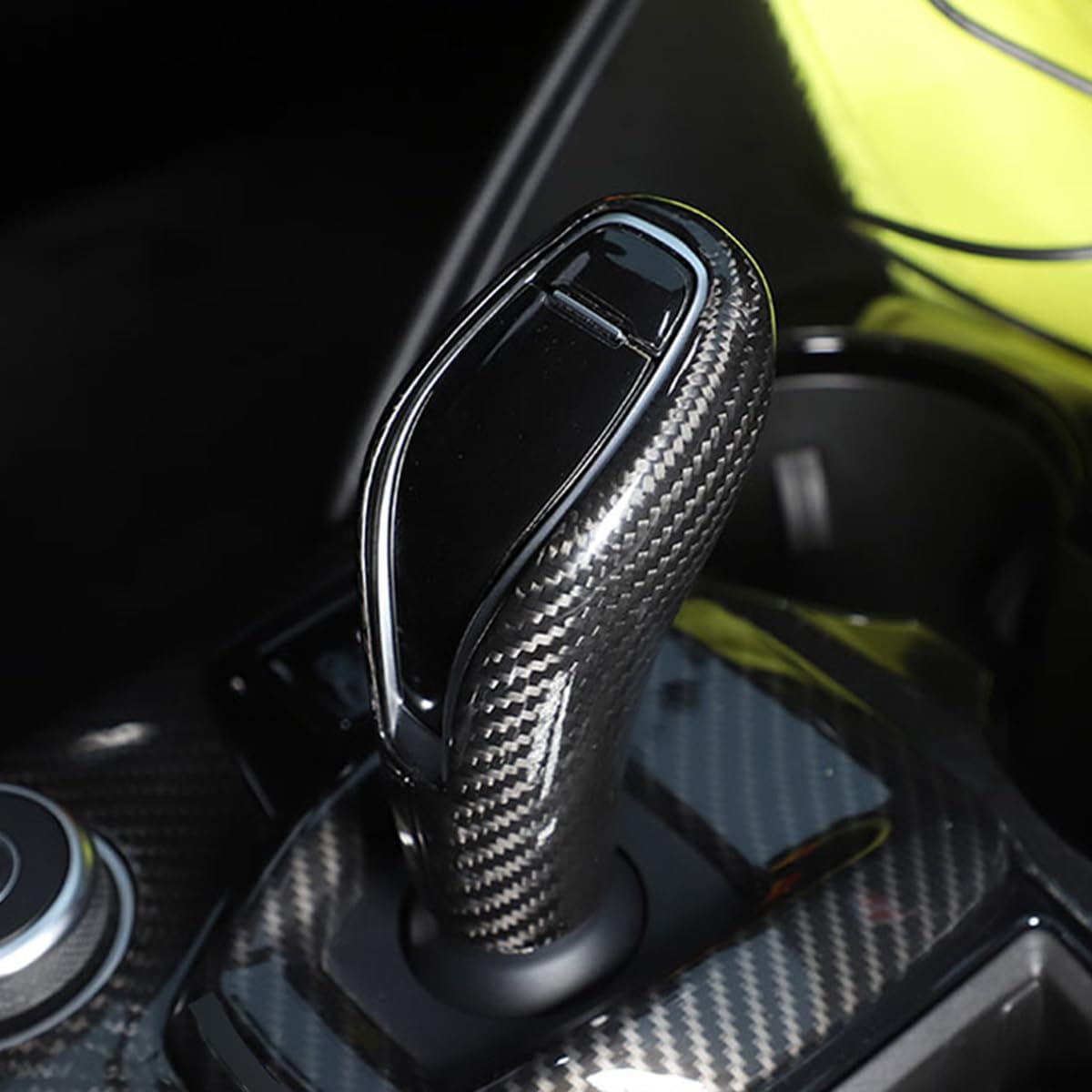 Real Carbon Fiber Fit for Alfa Romeo Giulia/Stelvio 2020-2023,Car Center Console Gear Shift Head Knob Cover Trim,Car Interior Accessories (Black Carbon Fiber)