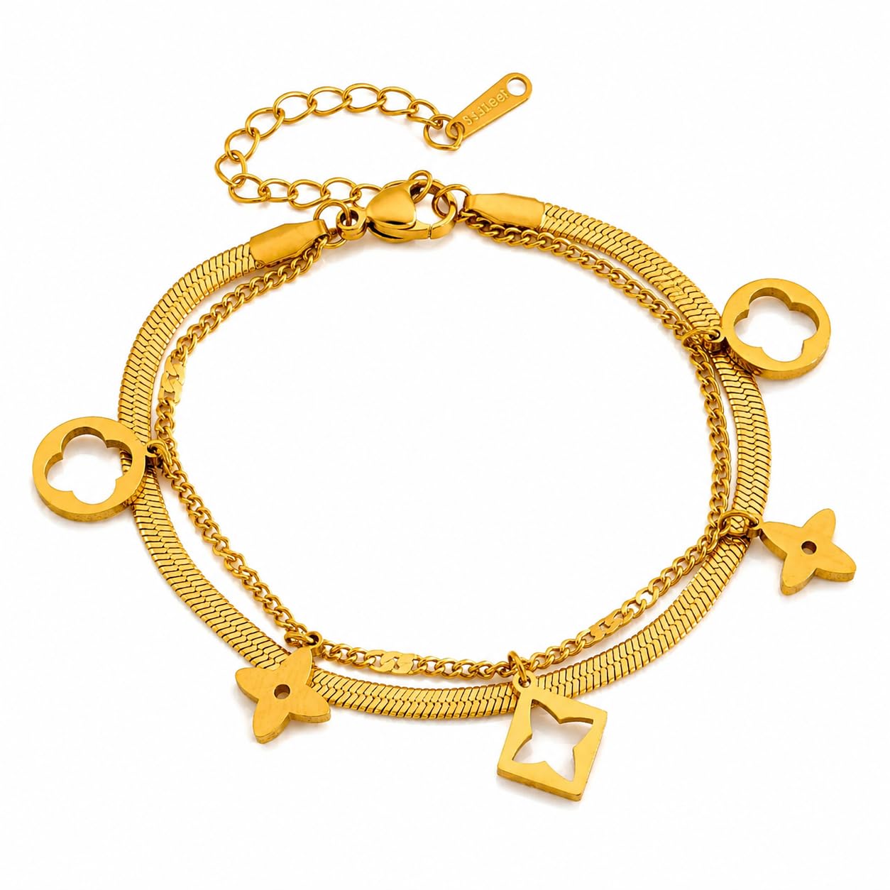 Multi Layer Chain Bracelet with Star & Geometric Charms-image-8