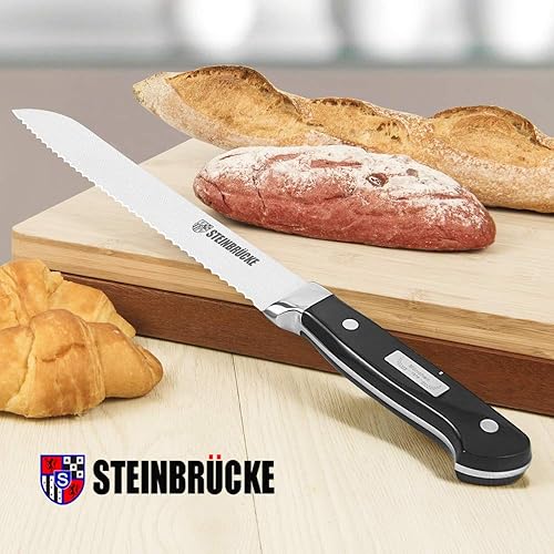 Miniatura 8 de STEINBRCKE Cuchillo de pan dentado de 10 pulgadas, cuchillo afilado de acero alemán de alto carbono, cortador para hacer en casa, hornear, pasteles