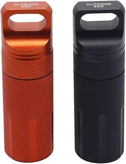 HRX Package Outdoor Waterproof EDC Survival Container Capsule, Airtight Aluminum Pill Bottle Match Seal Storage Case Campi...