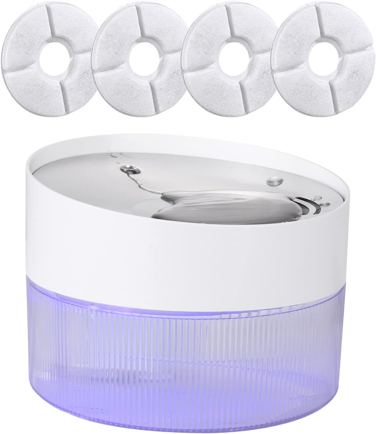 Fuente para Gatos, silenciosa Fuente de Agua automática, 2,5L Bebedero Gatos de Acero Inoxidable, con recordatorio de luz de Nivel de Agua, 4 filtros y Adaptador para Perros y Gatos