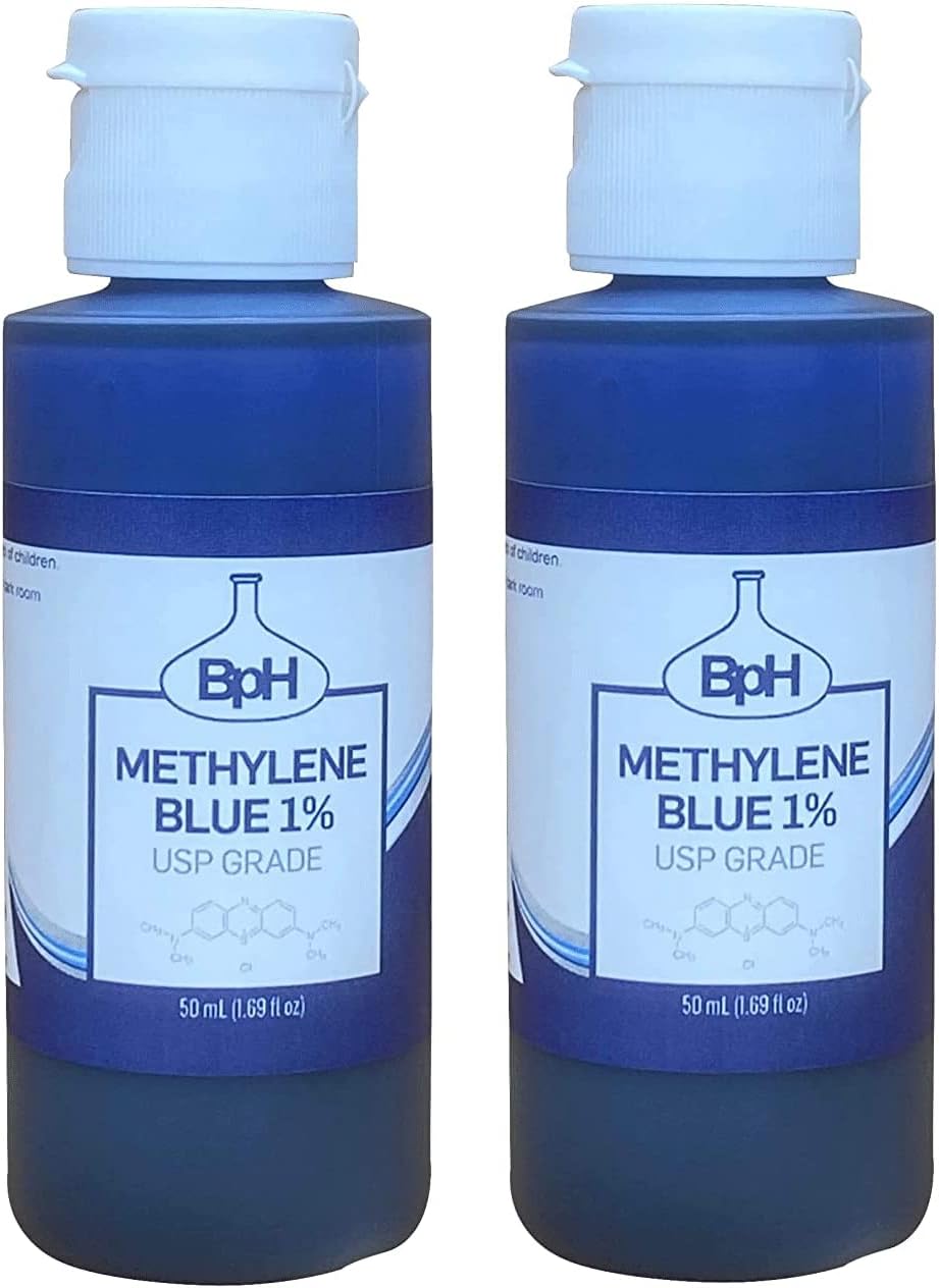 - Methylene Blue, 1% USP (Pharmaceutical) Grade: 2×50 mL Twin Pack: 3rd Party Tested