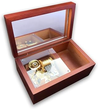 BinkeGG Brown Wooden Roll Up Music Box Jewelry Box Sankyo Musical Mechanism Tune What a Wonderful World