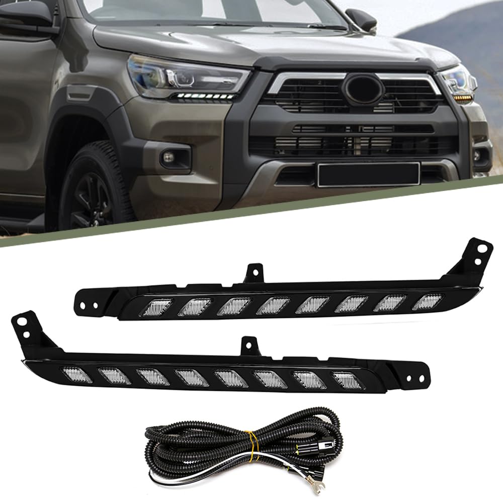 AFOGGEST Daytime Running Light For Toyota Hilux Revo 2020 2021 2022 2023 Dynamic Turn Signal Lamp For Hilux Rocco LED Light Bar with Wire Harness
