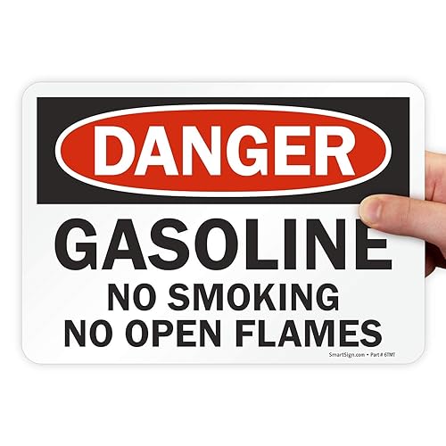 SmartSign - U9-1240-ND_7x10 "Danger - Gasolina, No Smoking No Open Flames" Etiqueta  Vinilo laminado de 7" x 10" NegroRojo sobre Blanco disponible en Yaxa Colombia
