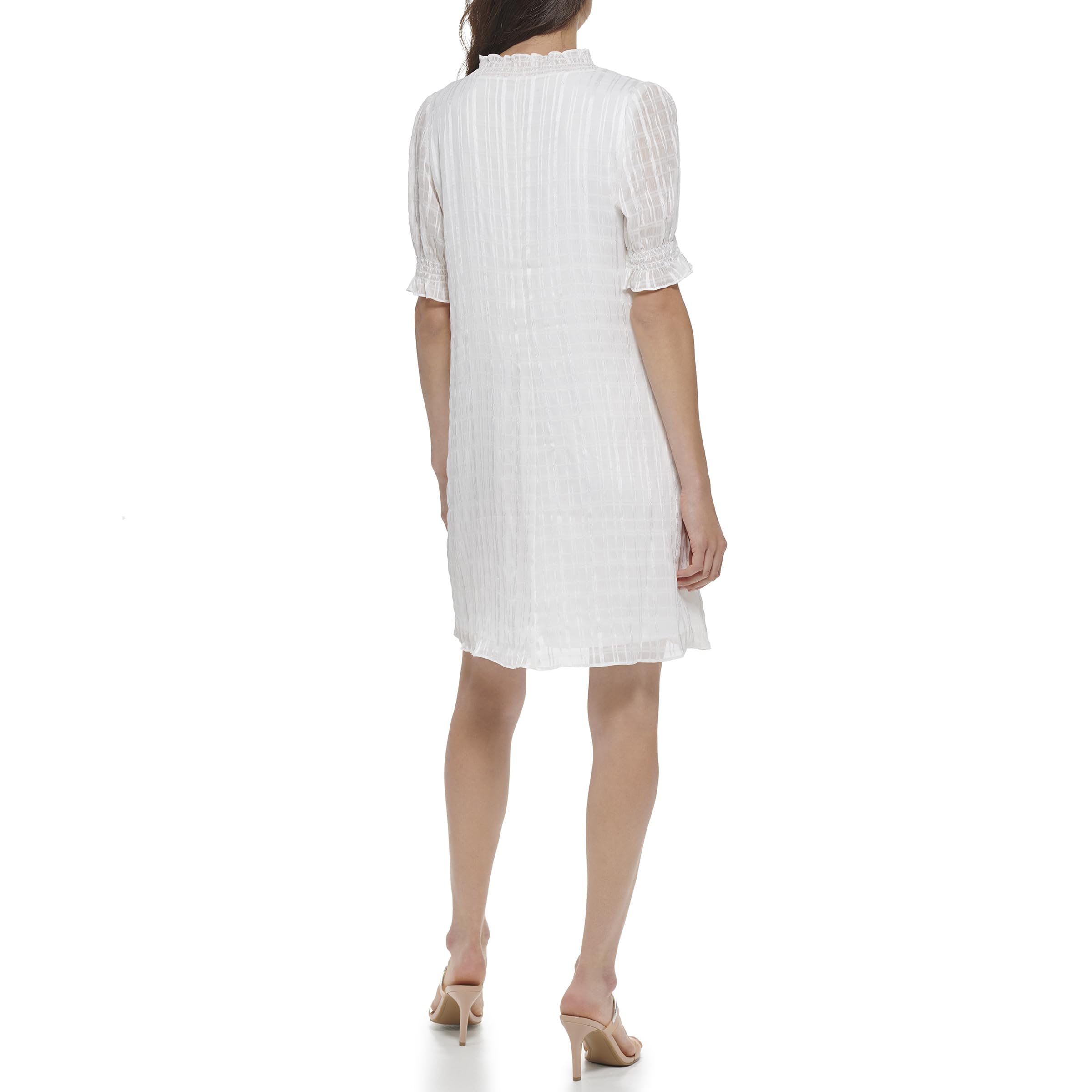 DKNY Casual Smocked Sleeve Vneck Dress Vestido Mujer