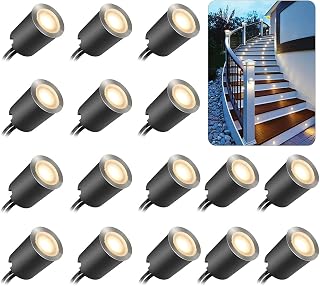 SMY 16-Pack Recessed LED Deck Lights Kit IP67 Waterproof 12V Low Voltage Warm White, Protective Shells for Garden Yard Stairs Patio Landscape Lighting