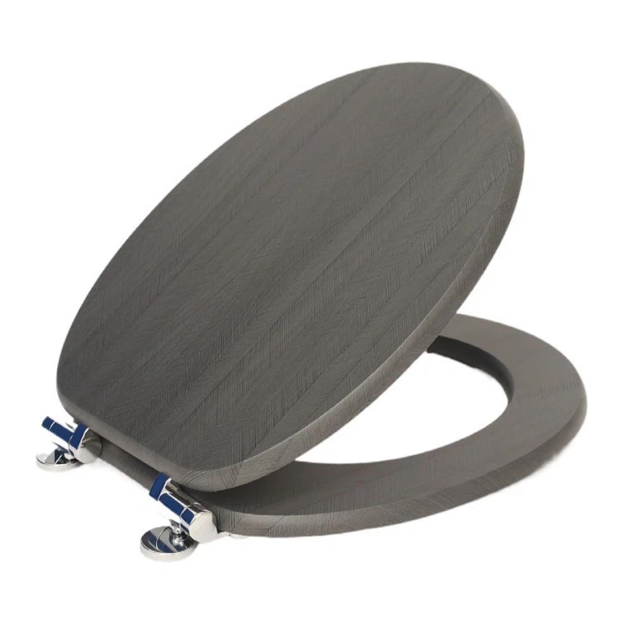 Burakh Grey Wooden 18" Mdf Toilet Seat Universal Adjustable Fit Most Toilets Oval Seat┃Bathroom Standard Wooden Mdf Toilet Seat | Wc Seat +Fittings (Grey Wooden)