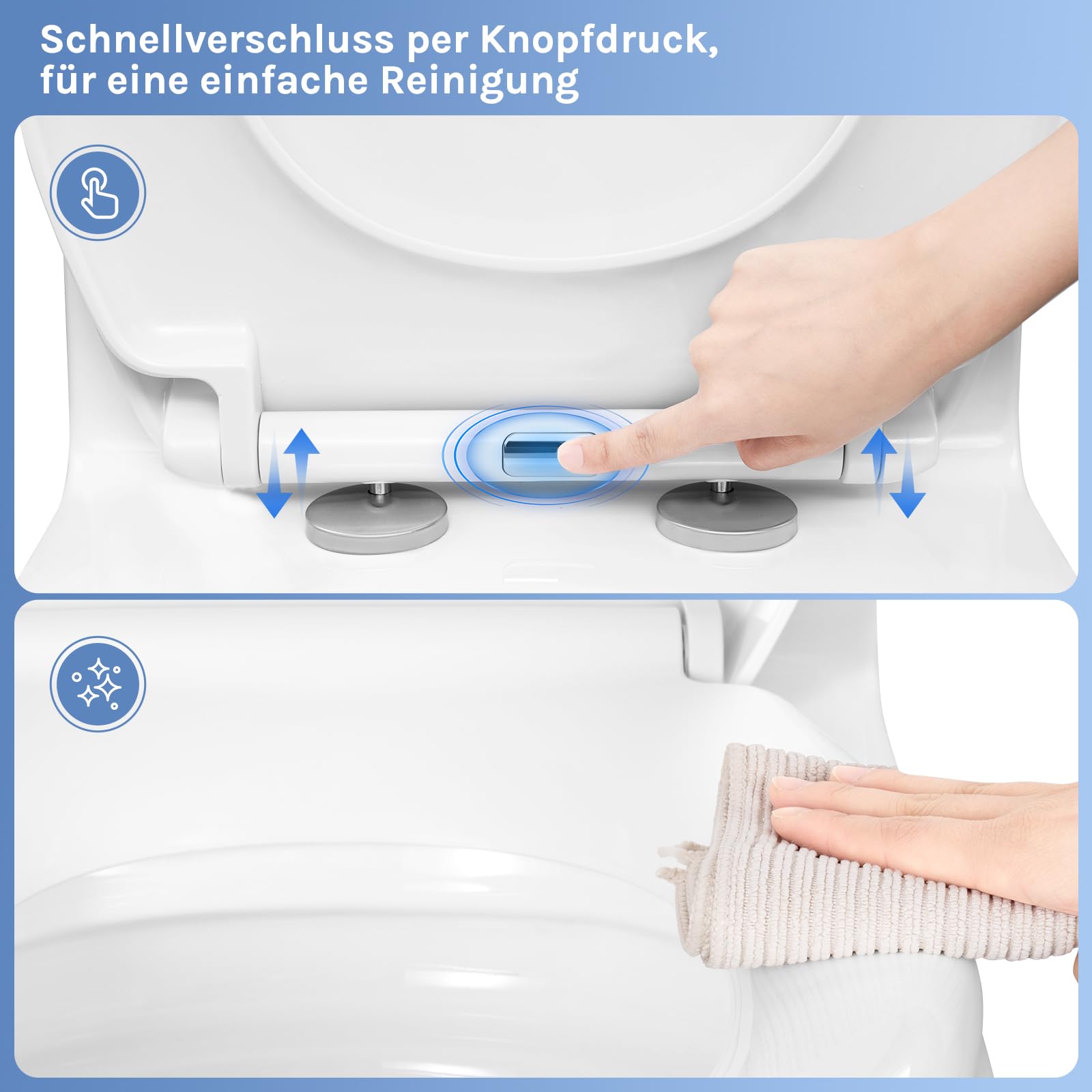 WOLTU Toilettendeckel,WC Sitz mit Absenkautomatik,klodeckel WC Sitz,Fast Fix Toilettensitz, Klobrille,WC Deckel Weiß Oval