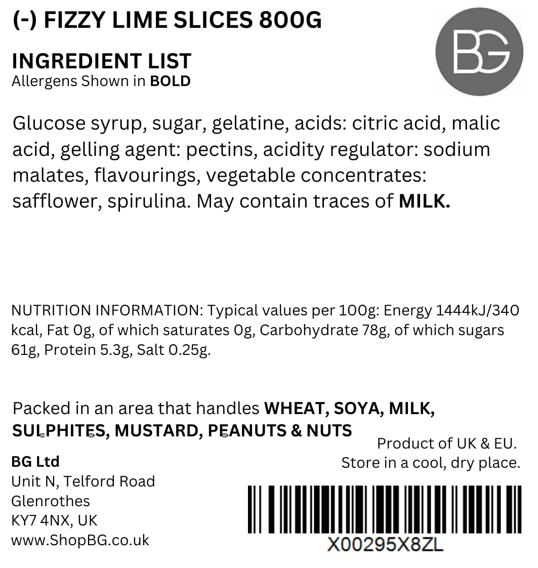 BG Pick & Mix Sweets Candy Pick n Mix Choose Your Sweetie Pouch 800g (- Fizzy Lime Slices)