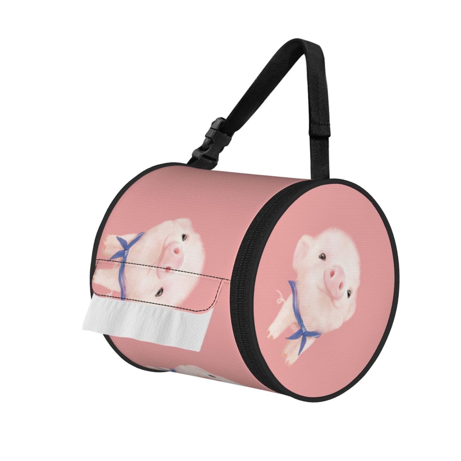 Pink Pig Printed Hanging Tissue Organizer, Smooth Zipper Oxford Cloth Roll Holder for RV Bathroom Desk