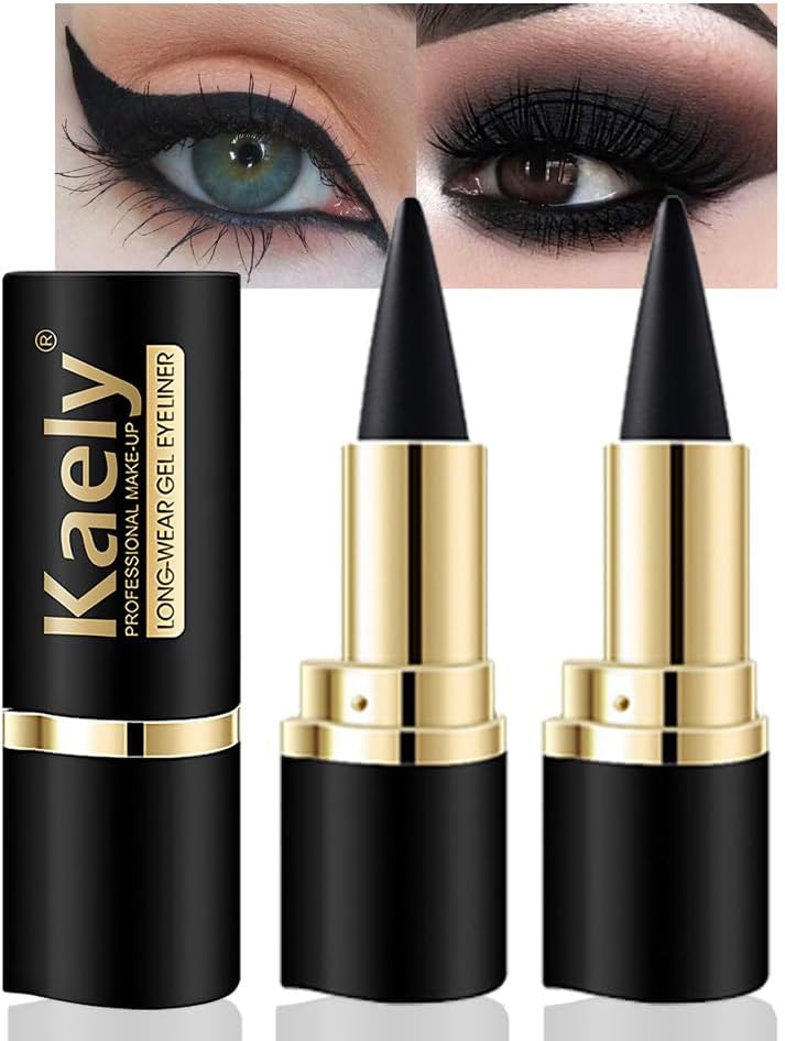 Kaely 2Pcs Gel Eyeliner Pencil, Natural Black Eyeliner Cream, Liquid Eye Liner Pencils for Older Women Waterproof, Smoky Eyeshadow Palette Goth Halloween Makeup Kit, delineador de ojos contra el agua