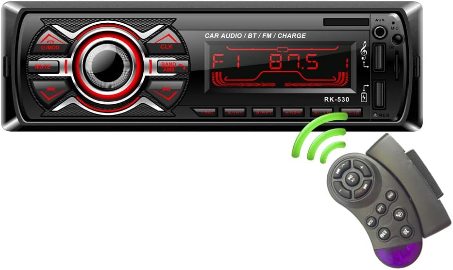 7 Color Backlight Universal Car Radio Stereo Receiver Single Din Bluetooth MMC/USB/SD/AUX/FM Player Hands-Free Calls 4 Channels Output Steering Wheel Remote Control Phone Charge
