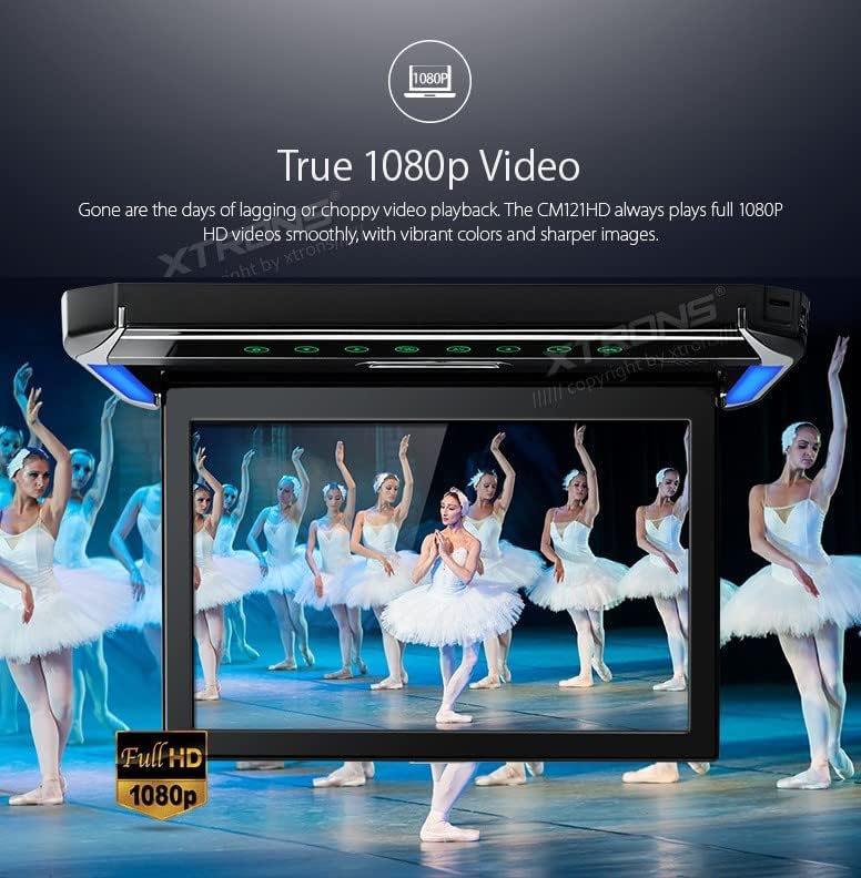 XTRONS CM121HD shown with its screen open at a 120 degree angle, illustrating maximum viewпозиция.