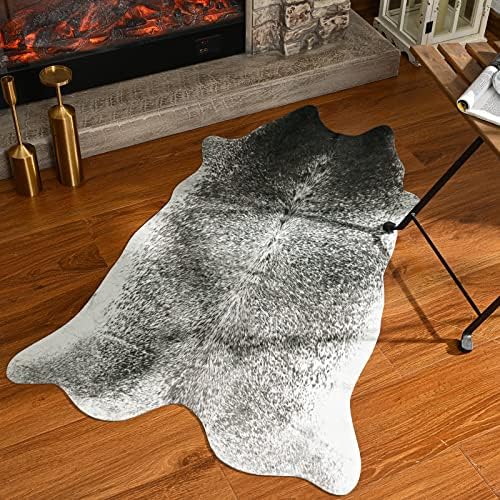 Rtizon Faux Cowhide Rug for Living Room, 2.3 x 3.6 Feet Grey, Cow Print Skins Rug for Bedroom, Durable Premium Faux Fur Animal Cow Hide Rugs Carpet for Western Decor