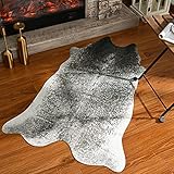 Rtizon Faux Cowhide Rug for Living Room, 2.3 x 3.6 Feet Grey, Cow Print Skins Rug for Bedroom, Durab