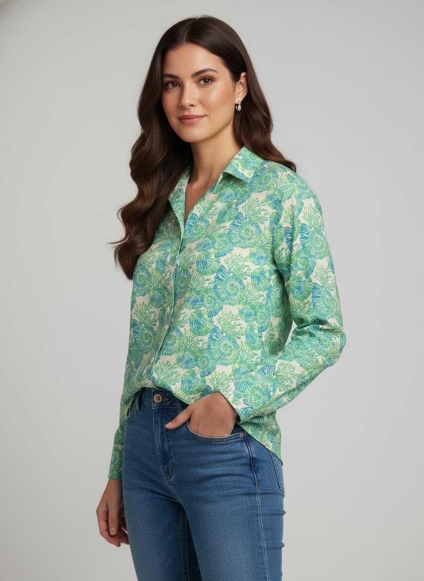 ANNI Designer Bedrucktes Damenhemd aus Baumwollmischgewebe, langärmelig, normale Passform, Hemdkragen, legere Bürokleidung, elegante Western-Kleidung für den Alltag, Hochzeit, Party