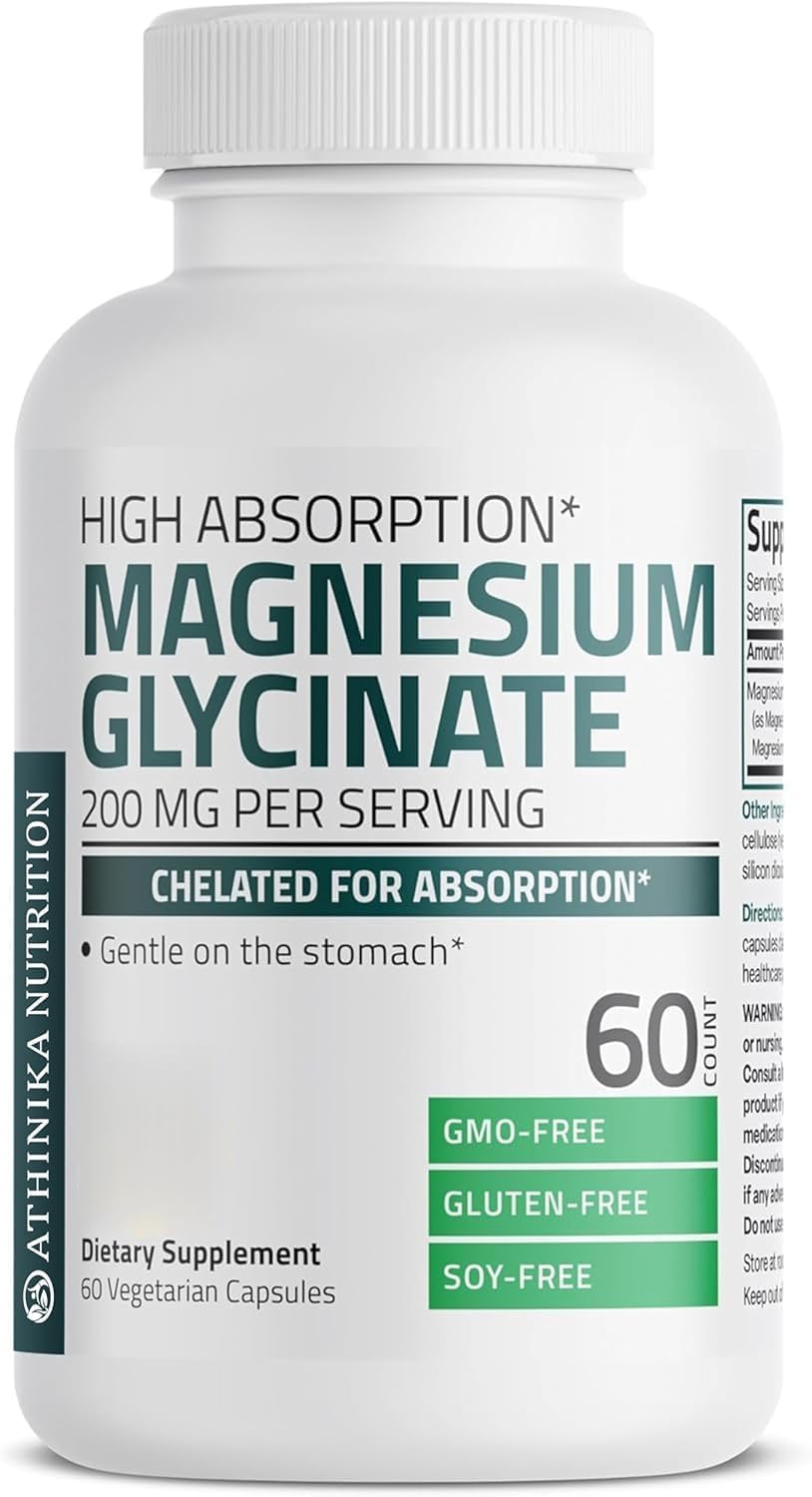 Magnesium Glycinate 200 MG per Serving Chelated for High Absorption, Gentle On Stomach, Non-GMO, 60 Vegetarian Capsules-image-45