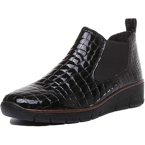 Rieker Women's Eria Leather Slip On Wedge Heel Chelsea Boots