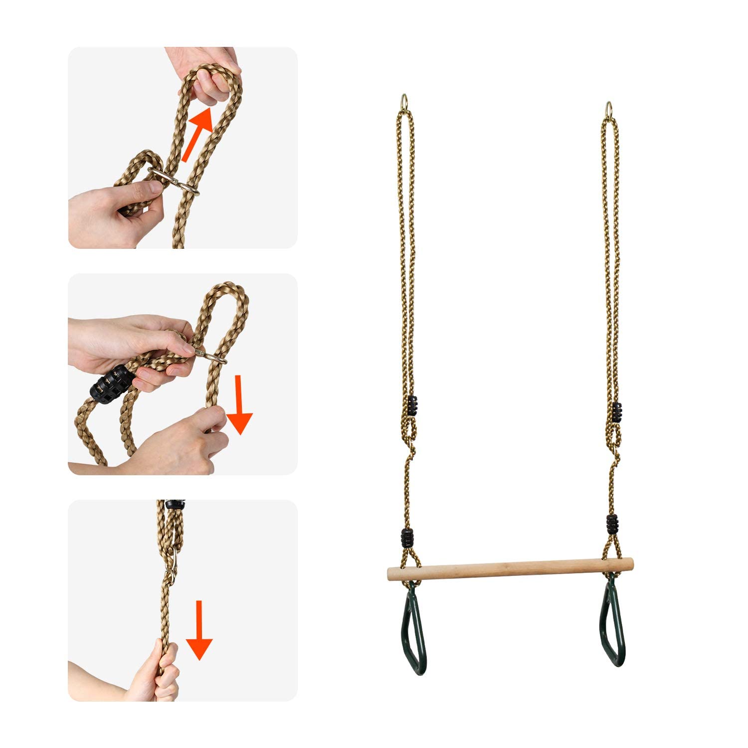 Leogreen - Trapezio in Legno con Anelli da Ginnastica, Barra per Trazioni per Fitness all'Aperto, Verde