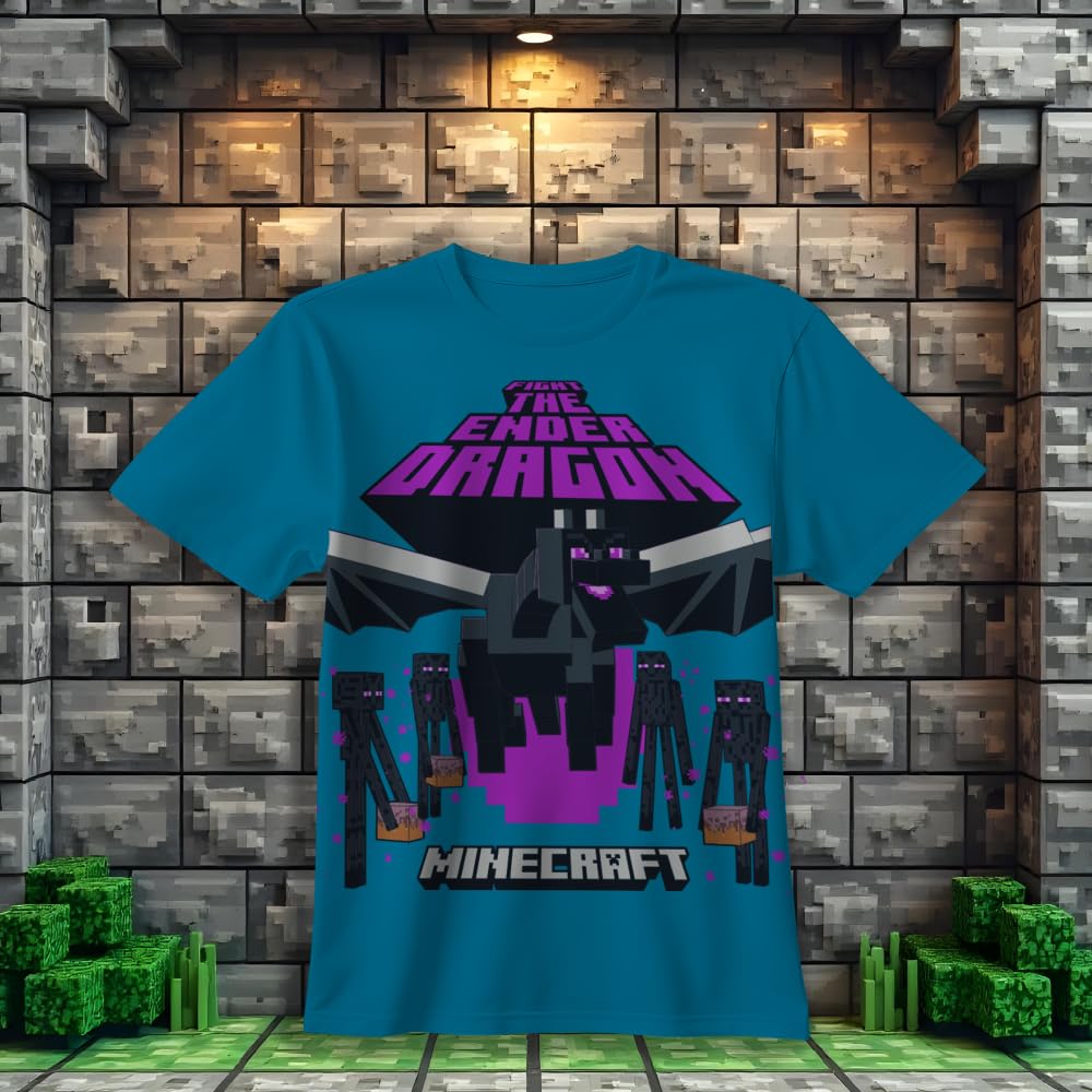 Minecraft Maglietta a maniche corte da ragazzo, confezione da 4 - Creeper, Ender Dragon, Skeleton, Zombie Graphic Set per bambini