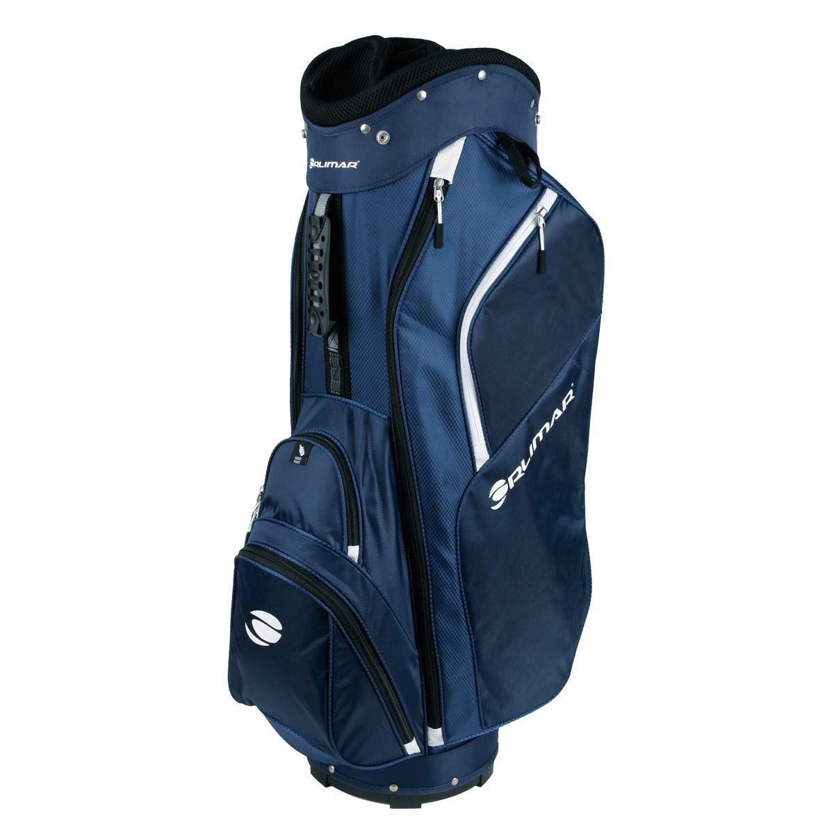 Orlimar CRX 14.6 Golf Cart Bag, Navy/White Lightweight Golf Club Bag for Men with Cooler Pocket Built in 14 Way Divider Top 6 Zippered Pockets Rain Hood Cover Padded Double Carry Strap